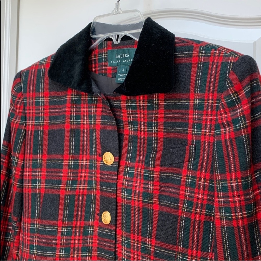 Ralph Lauren Holiday Vintage Tartan Plaid Red Jacket Gold w/ Black Velvet Collar - Picture 1 of 15